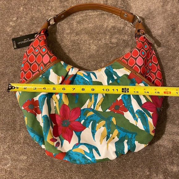 Tignanello Tropical Floral Hobo Bag with Tan Leather Trim NWT - Picture 9 of 10